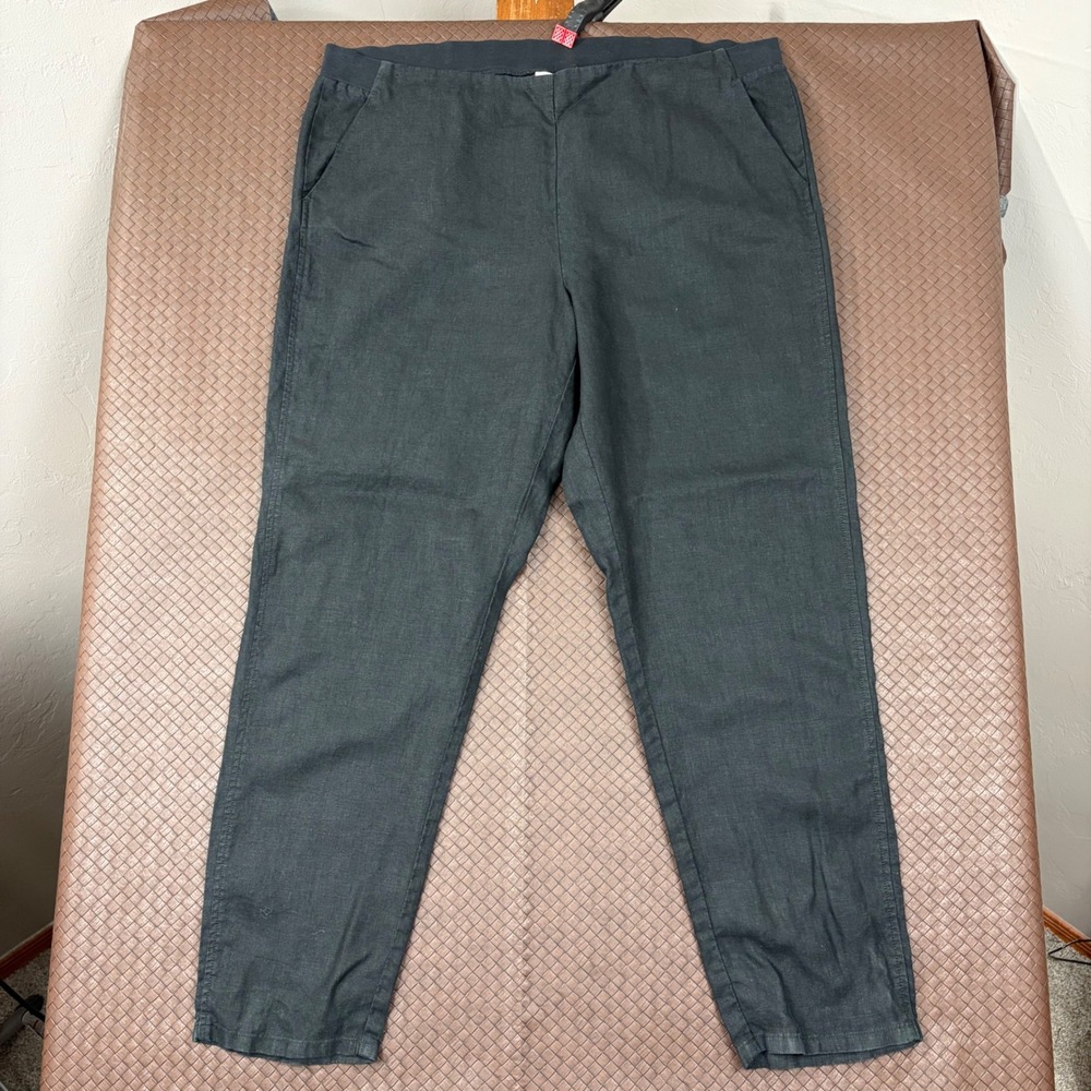 J. Jill Love Linen Black Tapered Leg Pants Womens XL Tall Elastic Waist Pocket